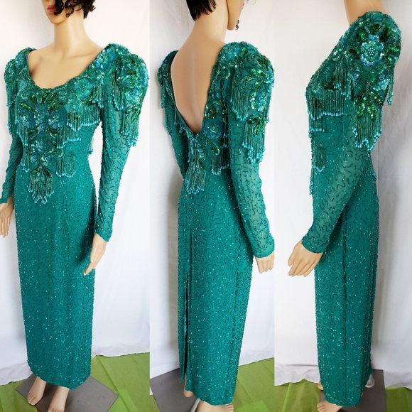 Vintage Dresses & Skirts - Emerald Green Vintage Sequin Dress